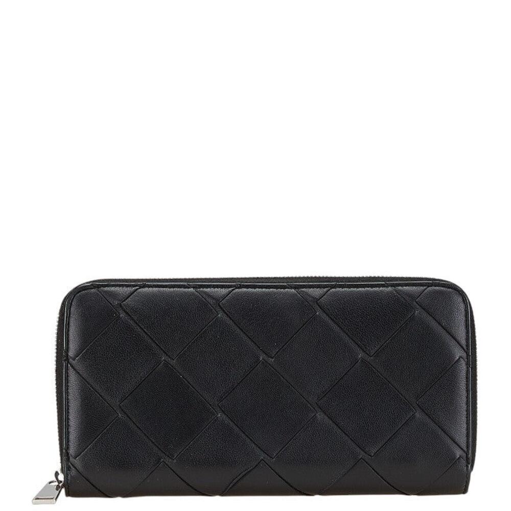 Bottega Veneta Maxi Intrecciato Zip Around Long Wallet Black